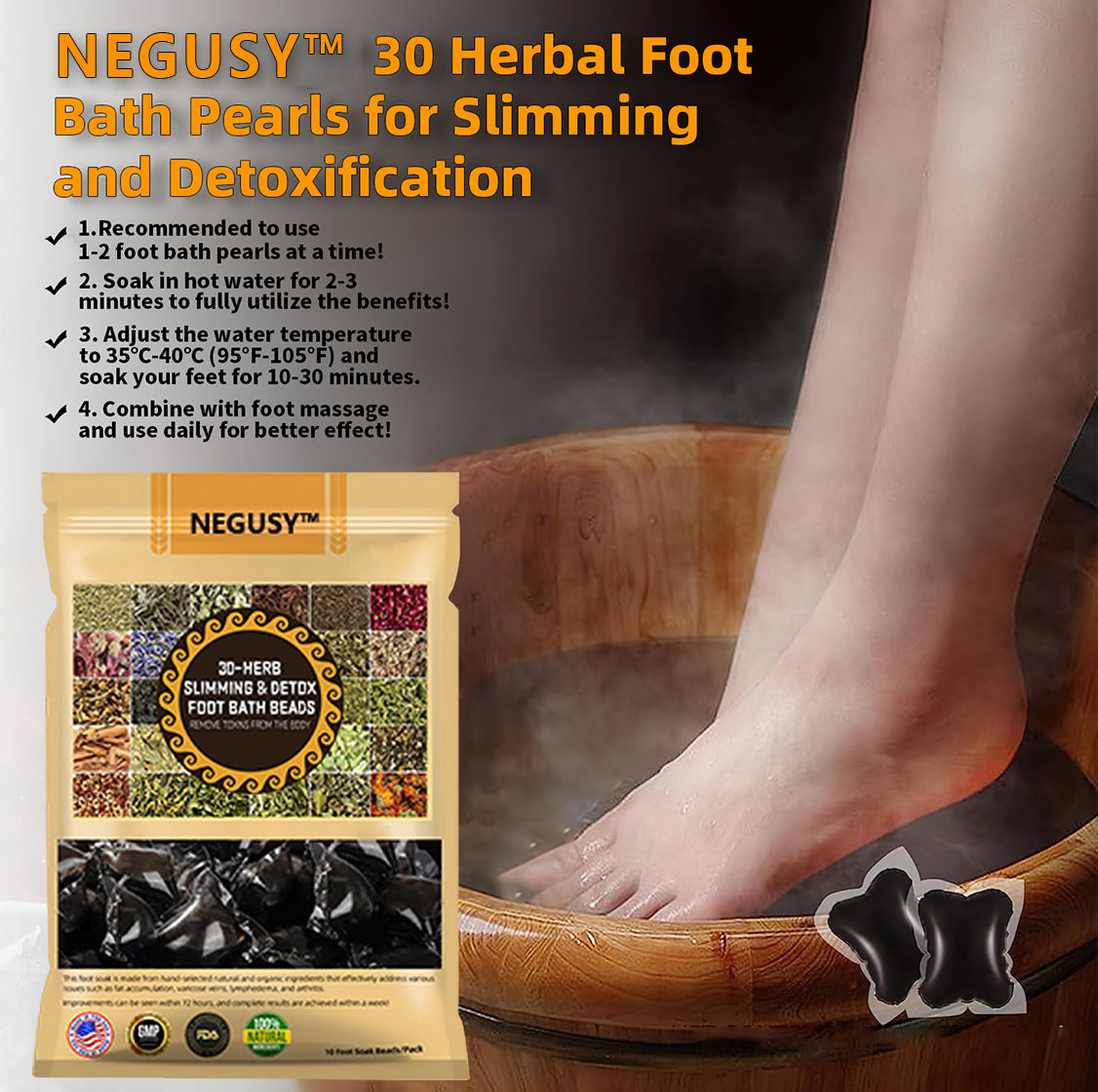 NEGUSYโข 30-Herb Slimming & Detox Foot Bath Beads-๐ฆต๐ฉโโ๏ธ(LANA Certification, Lymphatic Association of America)