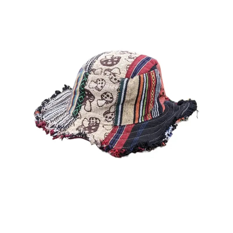 🔥Last Day 55% OFF - 🍄Patchwork Multicolored Mushroom Hemp Hat with Hidden Pocket Fedorahats🎩
