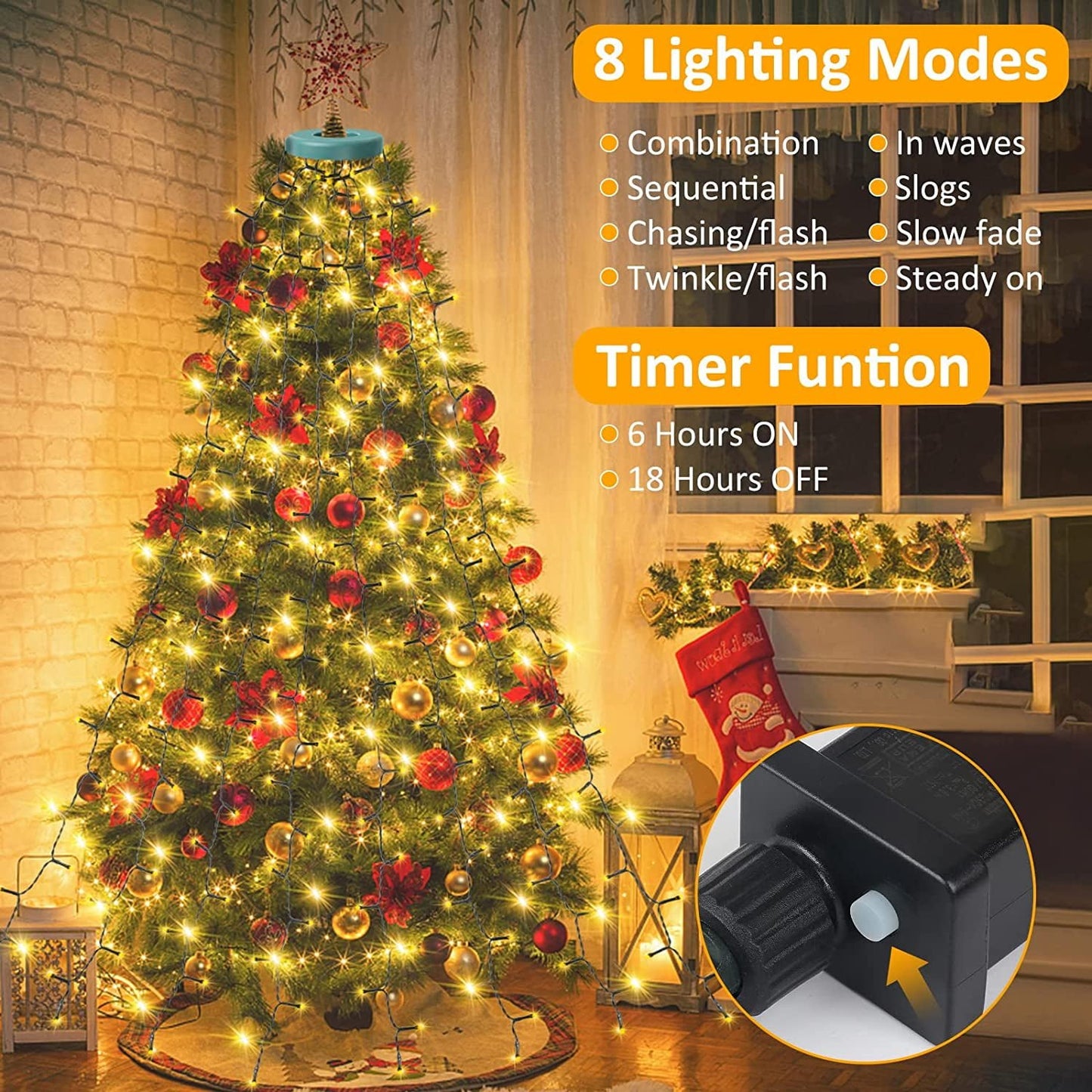 🎄Last Day 49% OFF🔥Waterproof Christmas Tree Waterfall Lights with Ring
