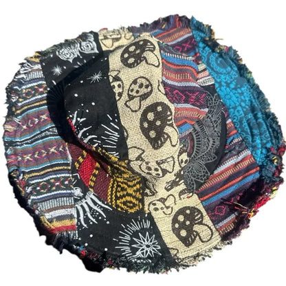 🔥Last Day 55% OFF - 🍄Patchwork Multicolored Mushroom Hemp Hat with Hidden Pocket Fedorahats🎩