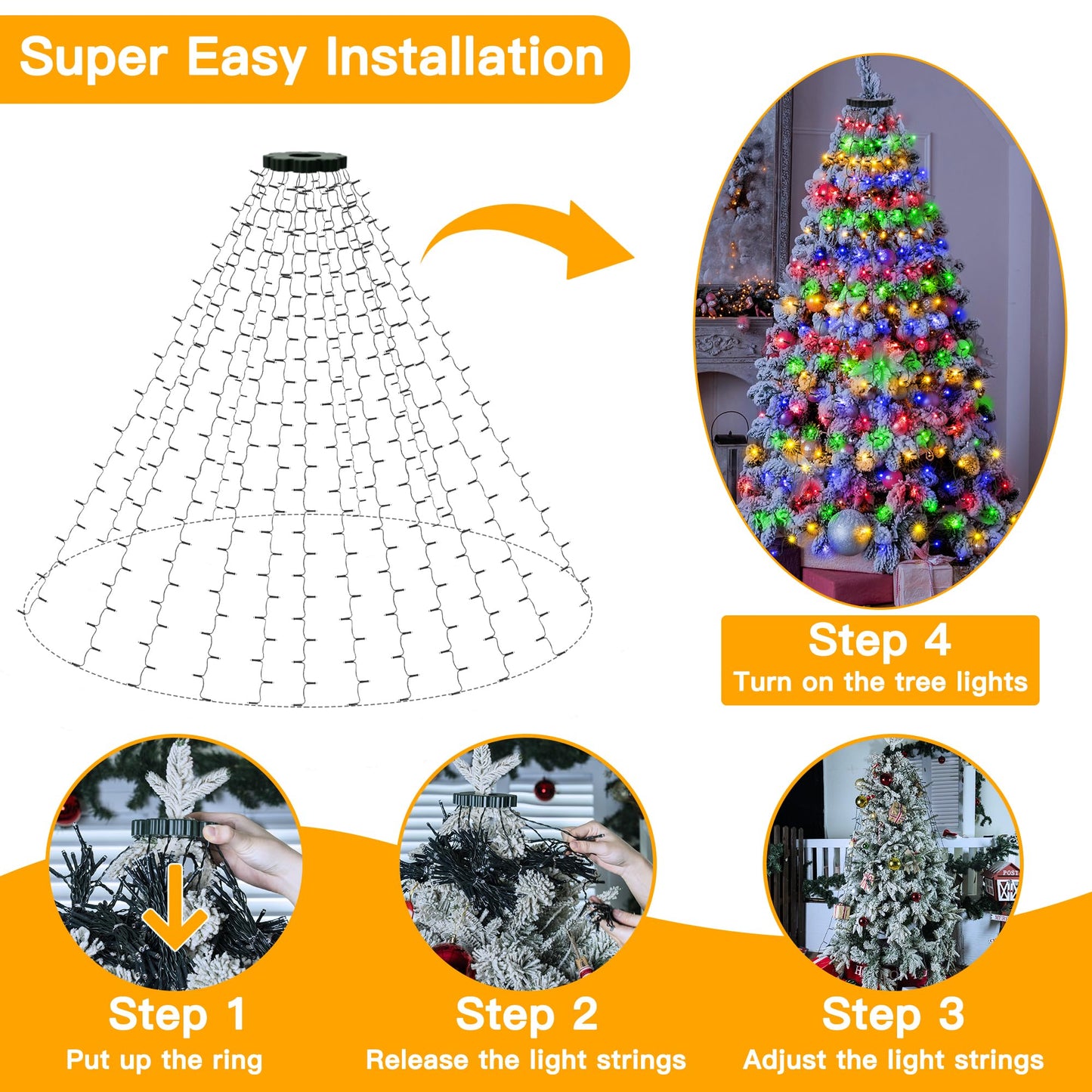 🎄Last Day 49% OFF🔥Waterproof Christmas Tree Waterfall Lights with Ring